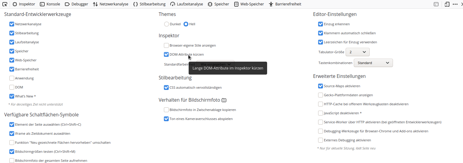 Firefox - Gekürzte Attribute anzeigen